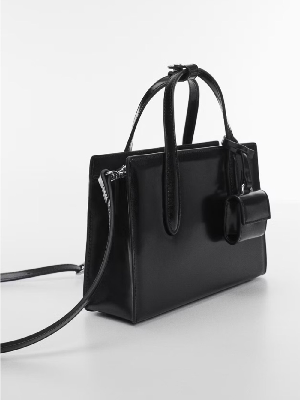Mango Black Saffiano-effect small shopper bag